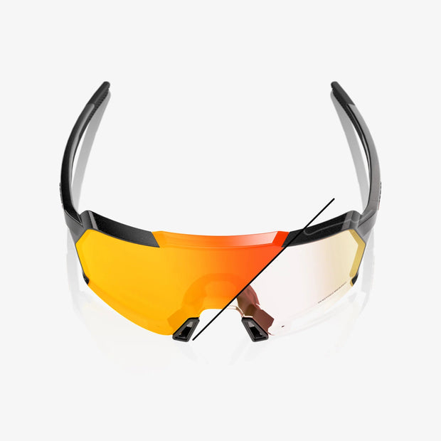 100% Korbin Sunglasses, Gloss Metallic Black frame - Orange Flash Mirror Photochromic Lens
