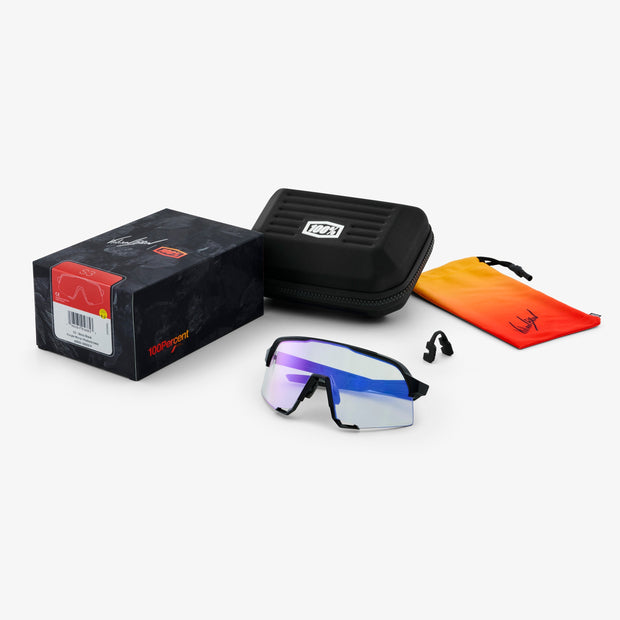 100% S3 Gloss Black Sunglasses, Purple Mirror Photochromic Lens