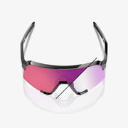 100% S3 Gloss Black Sunglasses, Purple Mirror Photochromic Lens