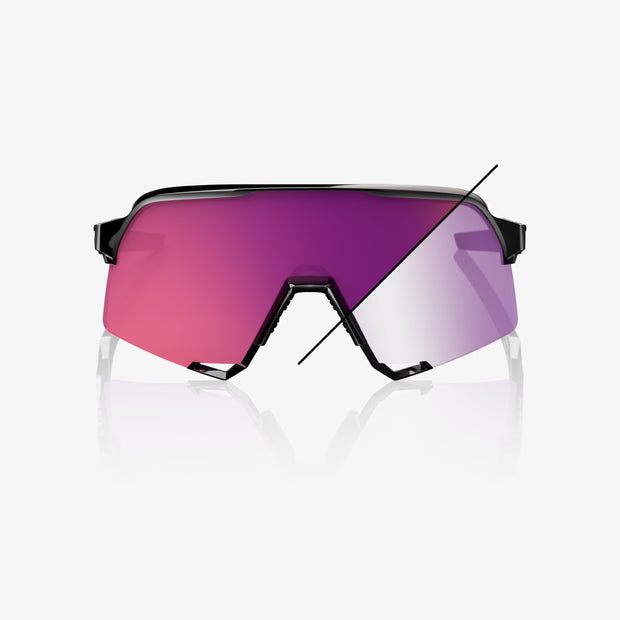 100% S3 Gloss Black Sunglasses, Purple Mirror Photochromic Lens
