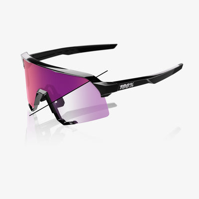 100% S3 Gloss Black Sunglasses, Purple Mirror Photochromic Lens
