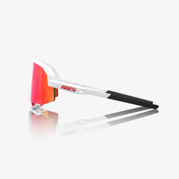 100% Slendale Matte White Sunglasses, Hiper Red Multilayer Mirror Lens