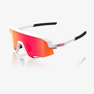 100% Slendale Matte White Sunglasses, Hiper Red Multilayer Mirror Lens