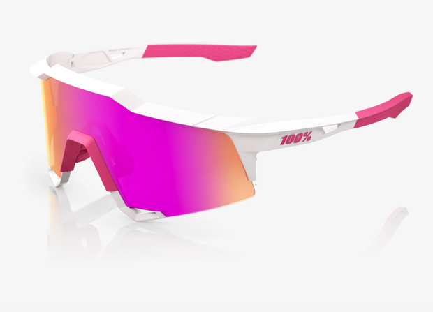 100% Speedcraft Matte White/Pink Sunglasses, HiPER Vital Pink Mirror Lens