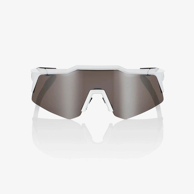 100% Speedcraft XS Matte White Sunglasses, HiPER Silver Mirror Lens
