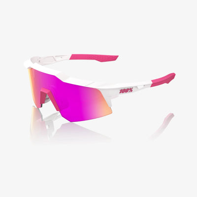 100% Speedcraft XS Matte White Sunglasses Pink HiPER Vital Pink Mirror Lens