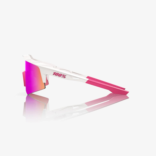 100% Speedcraft XS Matte White Sunglasses Pink HiPER Vital Pink Mirror Lens