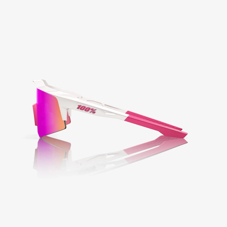 100% Speedcraft XS Matte White Sunglasses Pink HiPER Vital Pink Mirror Lens