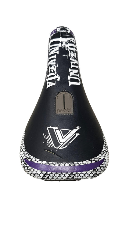 UNIVEGA BMX PIVOTAL SADDLE BIKE SEAT LIGHTWEIGHT BLACK & WHITE, PURPLE TRIM