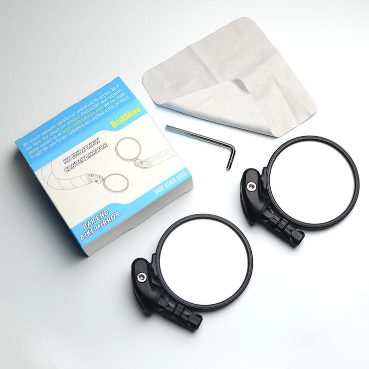 BriskMore Bike Mirrors, HD Glass Convex Lens Bicycle Rearview Mirror, 2PCS Safe Cycling Rear View Mirror
