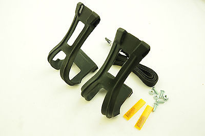 WELLGO MT-12 DOUBLE PRONG MTB,ATB PEDAL TOE CLIPS STRAP SET + REFLECTORS MEDIUM