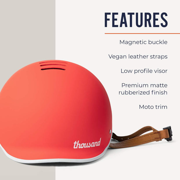 Thousand Heritage Collection Adult Bike Helmet Original Low Profile Retro Commuter Cycling Helmet Large 59 - 62cm Daybreak Red (matt)