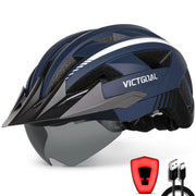Victgoal Bike Helmet with USB Rechargeable LED Light Removable Magnetic Goggles Visor Breathable Mountain Bicycle Helmet for Unisex Men Women Adjustable Cycle Helmets