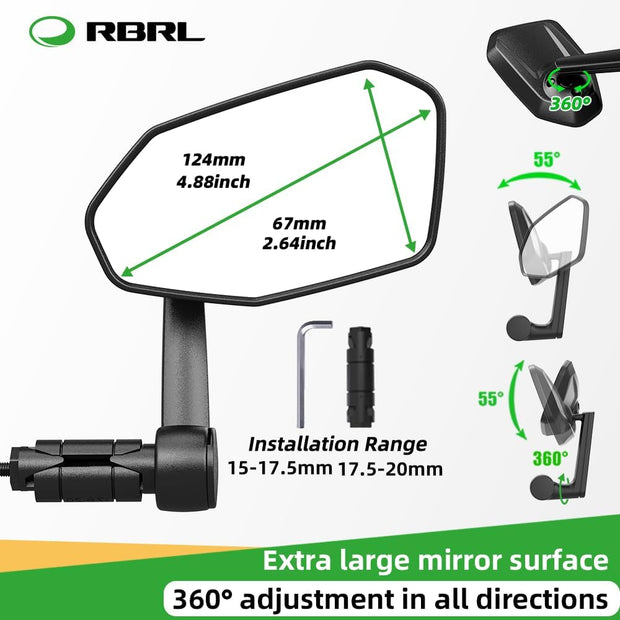 RBRL Extra Large Bicycle Mirror, 360 Adjustable Shatterproof and Durable Bar End Rear View Mirror for E-Bike (Right)