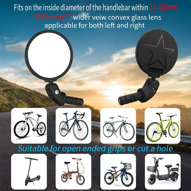 BriskMore Bike Mirrors, HD Glass Convex Lens Bicycle Rearview Mirror, 2PCS Safe Cycling Rear View Mirror