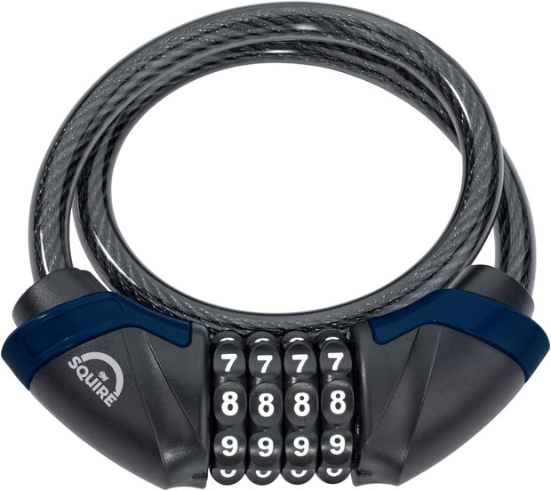 Squire Locks Kilda Combi 10/600 Integrated Bike Cable Lock – 4-Wheel Combination Lightweight Bike Lock – Tough Cable Bike Lock – 600 mm Locking Length – 10 mm Diameter Cable