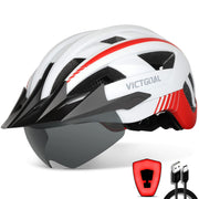 Victgoal Bike Helmet with USB Rechargeable LED Light Removable Magnetic Goggles Visor Breathable Mountain Bicycle Helmet for Unisex Men Women Adjustable Cycle Helmets