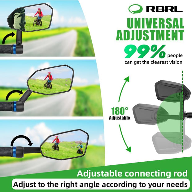 RBRL Extra Large Bicycle Mirror, 360 Adjustable Shatterproof and Durable Bar End Rear View Mirror for E-Bike (Right)