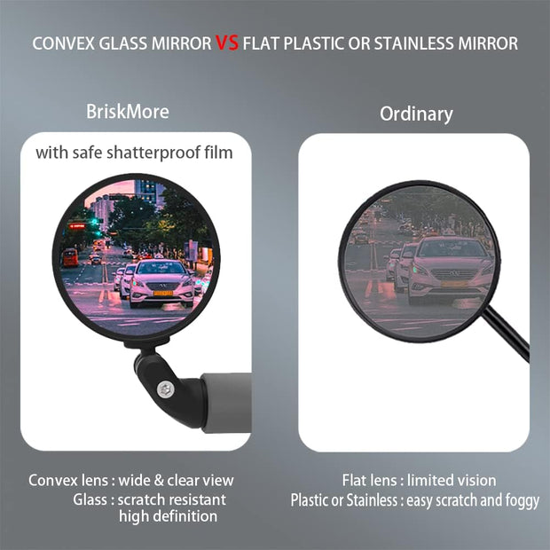 BriskMore Bike Mirrors, HD Glass Convex Lens Bicycle Rearview Mirror, 2PCS Safe Cycling Rear View Mirror
