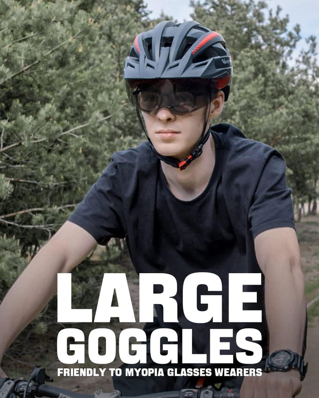 Victgoal Bike Helmet with USB Rechargeable LED Light Removable Magnetic Goggles Visor Breathable Mountain Bicycle Helmet for Unisex Men Women Adjustable Cycle Helmets