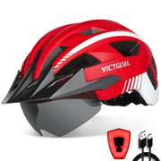 Victgoal Bike Helmet with USB Rechargeable LED Light Removable Magnetic Goggles Visor Breathable Mountain Bicycle Helmet for Unisex Men Women Adjustable Cycle Helmets