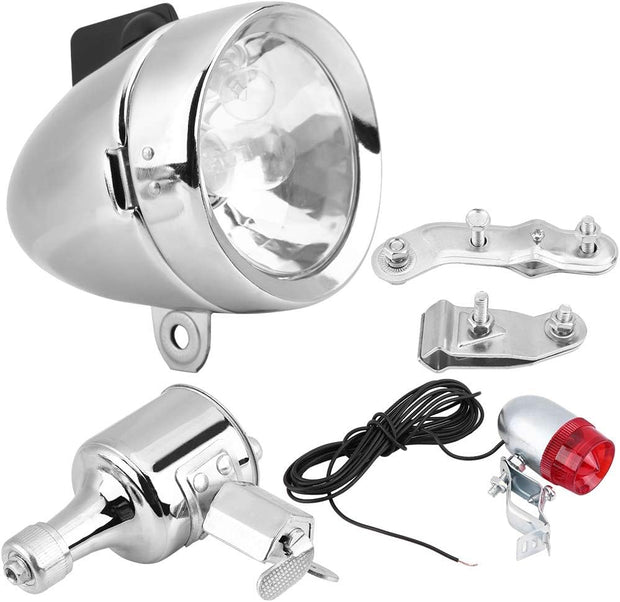 Bike Motorized Bike Headlight Tail Light Friction Generator Dynamo, Universal 12V 6W BMX Bike Headlight and Rear Light Friction Generating Electricity, Waterproof Head Tail Lamp Dynamo Light