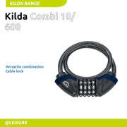 Squire Locks Kilda Combi 10/600 Integrated Bike Cable Lock – 4-Wheel Combination Lightweight Bike Lock – Tough Cable Bike Lock – 600 mm Locking Length – 10 mm Diameter Cable