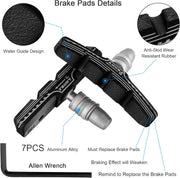NUWAB 2 Pairs Premium Bike Brake Pads, Professional Mountain Bike V-Brake Pads with Hex Nuts and Spacers, Universal Bicycle Brake Blocks, 1PCS Allen Wrench Come With