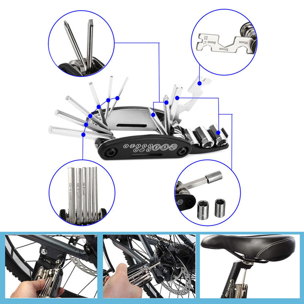 Kitbest Bike Repair Tool Kit, Bike Puncture Tire Patch Repair Tool Kit Contains 16-in-1 Bicycle Multi Tool, Portable Bicycle Cycling Road Mountain Bike Accessories for Men Women