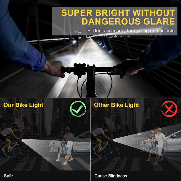 DURTAIL Bike Light Set, Rechargeable Bicycle Lights, Super Bright USB Rechargeable Bike light, 650 mAh Li-ion Battery, IPX6 Waterproof Super Bright Front and Rear Lights, Cycling, Camping（2 Pieces）