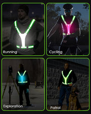 Zacro LED Reflective Vest Gear - Running Vest with 5 Light Colors, 3 Light Modes, USB Rechargeable, Adjustable Waist & Shoulder - High Visibility Light Up Reflective Gear for Night Walking, Cycling