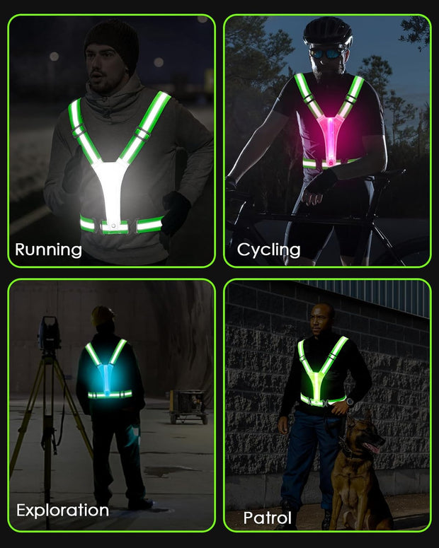Zacro LED Reflective Vest Gear - Running Vest with 5 Light Colors, 3 Light Modes, USB Rechargeable, Adjustable Waist & Shoulder - High Visibility Light Up Reflective Gear for Night Walking, Cycling