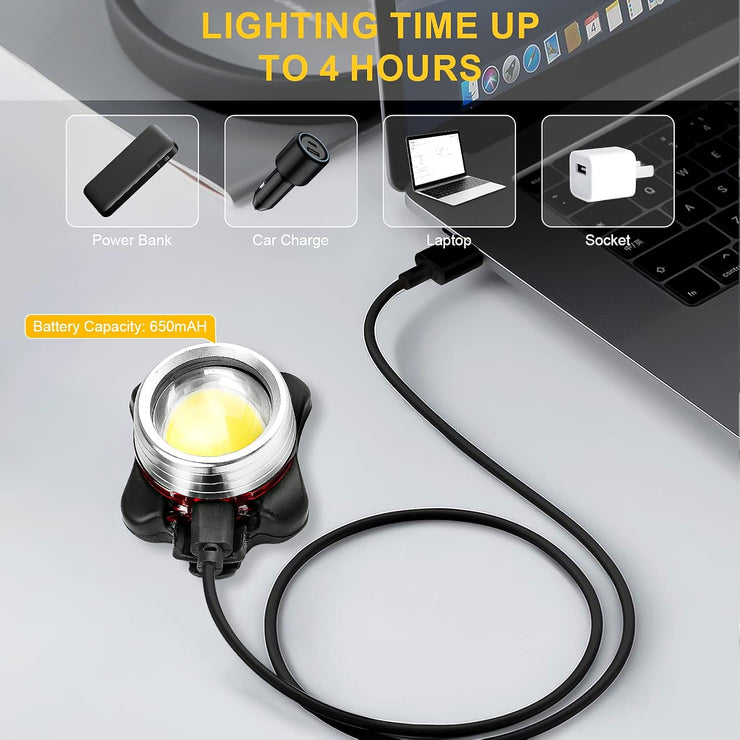 DURTAIL Bike Light Set, Rechargeable Bicycle Lights, Super Bright USB Rechargeable Bike light, 650 mAh Li-ion Battery, IPX6 Waterproof Super Bright Front and Rear Lights, Cycling, Camping（2 Pieces）