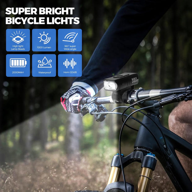 Woobroo Rechargeable Bike Lights Set Front and Back, LED Ultra Bright 6 Light Modes Bicycle Lights, Super Long Standby Bicycle Lights & IP65 Waterproof Bike Light Set, Road Mountain Bike Lights