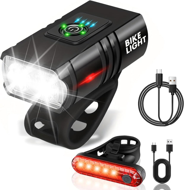 Woobroo Rechargeable Bike Lights Set Front and Back, LED Ultra Bright 6 Light Modes Bicycle Lights, Super Long Standby Bicycle Lights & IP65 Waterproof Bike Light Set, Road Mountain Bike Lights