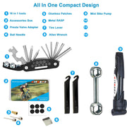 Kitbest Bike Repair Tool Kit, Bike Puncture Tire Patch Repair Tool Kit Contains 16-in-1 Bicycle Multi Tool, Portable Bicycle Cycling Road Mountain Bike Accessories for Men Women