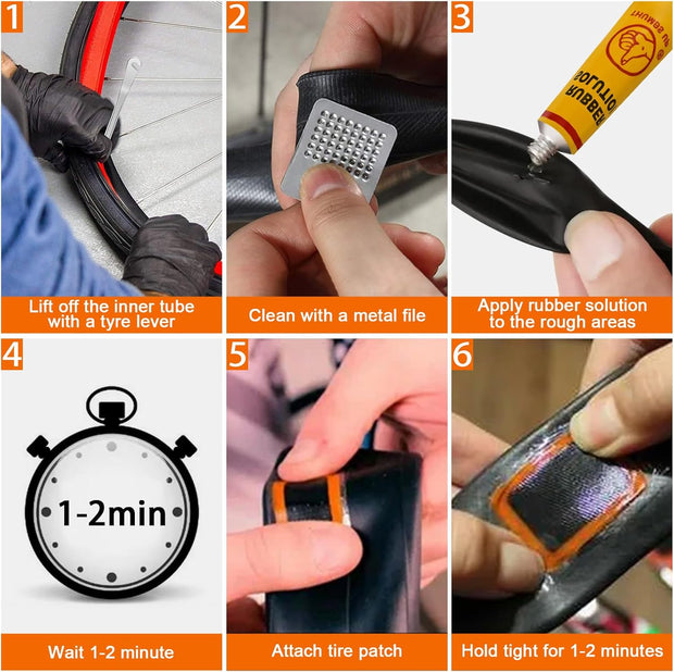 MirraSwit 128Pcs Bike Puncture Repair Kit, Self-Adhesive Puncture Repair Patches, Puncher Repair Kit Bicycle, with Metal Crowbar File for Mountain/Road Bike or Commuter Bikes
