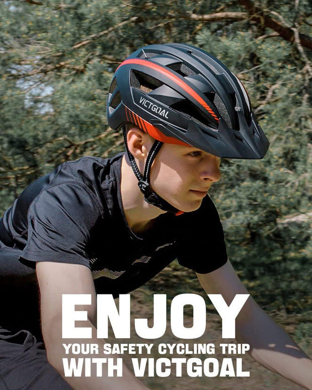 Victgoal Bike Helmet with USB Rechargeable LED Light Removable Magnetic Goggles Visor Breathable Mountain Bicycle Helmet for Unisex Men Women Adjustable Cycle Helmets