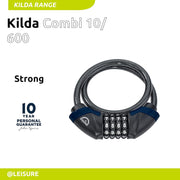 Squire Locks Kilda Combi 10/600 Integrated Bike Cable Lock – 4-Wheel Combination Lightweight Bike Lock – Tough Cable Bike Lock – 600 mm Locking Length – 10 mm Diameter Cable