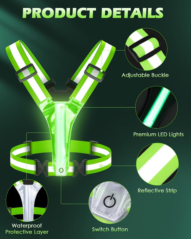 Zacro LED Reflective Vest Gear - Running Vest with 5 Light Colors, 3 Light Modes, USB Rechargeable, Adjustable Waist & Shoulder - High Visibility Light Up Reflective Gear for Night Walking, Cycling