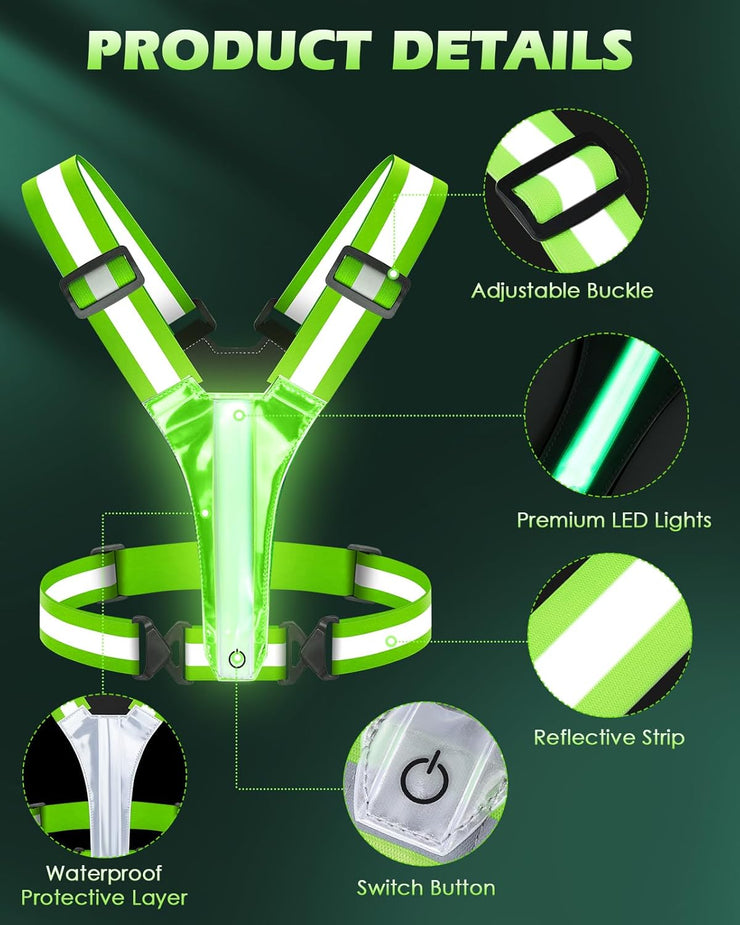 Zacro LED Reflective Vest Gear - Running Vest with 5 Light Colors, 3 Light Modes, USB Rechargeable, Adjustable Waist & Shoulder - High Visibility Light Up Reflective Gear for Night Walking, Cycling