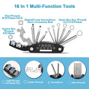 Kitbest Bike Repair Tool Kit, Bike Puncture Tire Patch Repair Tool Kit Contains 16-in-1 Bicycle Multi Tool, Portable Bicycle Cycling Road Mountain Bike Accessories for Men Women