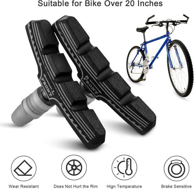 NUWAB 2 Pairs Premium Bike Brake Pads, Professional Mountain Bike V-Brake Pads with Hex Nuts and Spacers, Universal Bicycle Brake Blocks, 1PCS Allen Wrench Come With
