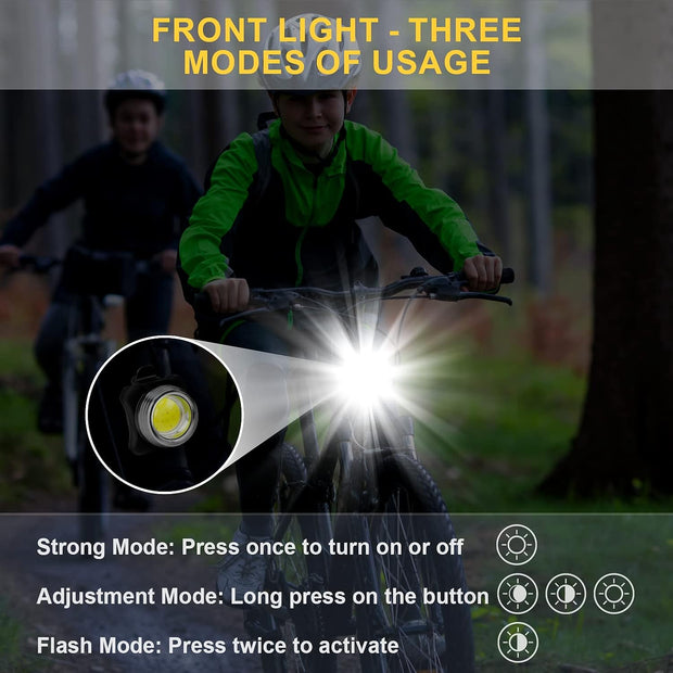 DURTAIL Bike Light Set, Rechargeable Bicycle Lights, Super Bright USB Rechargeable Bike light, 650 mAh Li-ion Battery, IPX6 Waterproof Super Bright Front and Rear Lights, Cycling, Camping（2 Pieces）