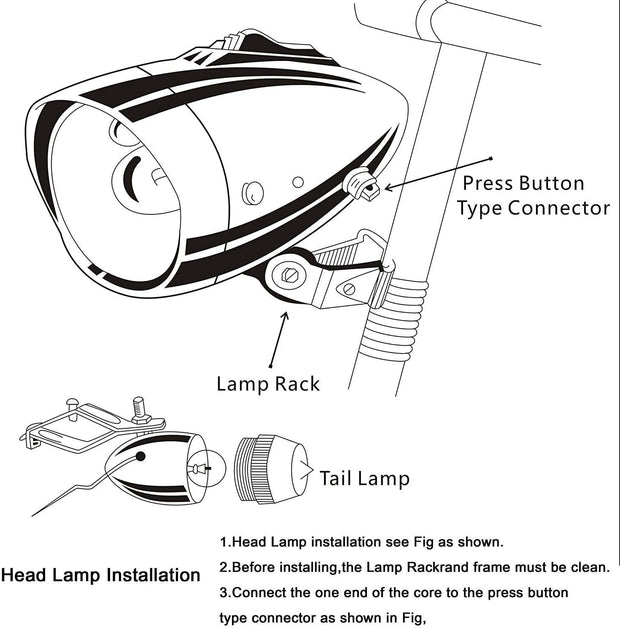 Bike Motorized Bike Headlight Tail Light Friction Generator Dynamo, Universal 12V 6W BMX Bike Headlight and Rear Light Friction Generating Electricity, Waterproof Head Tail Lamp Dynamo Light