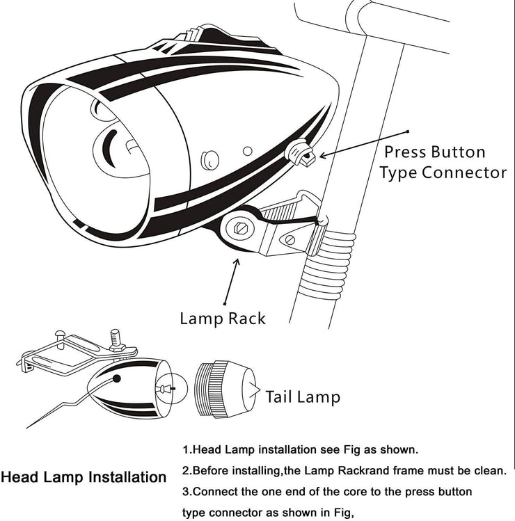 Bike Motorized Bike Headlight Tail Light Friction Generator Dynamo, Universal 12V 6W BMX Bike Headlight and Rear Light Friction Generating Electricity, Waterproof Head Tail Lamp Dynamo Light