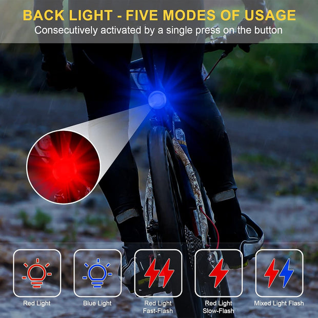 DURTAIL Bike Light Set, Rechargeable Bicycle Lights, Super Bright USB Rechargeable Bike light, 650 mAh Li-ion Battery, IPX6 Waterproof Super Bright Front and Rear Lights, Cycling, Camping（2 Pieces）