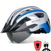 Victgoal Bike Helmet with USB Rechargeable LED Light Removable Magnetic Goggles Visor Breathable Mountain Bicycle Helmet for Unisex Men Women Adjustable Cycle Helmets