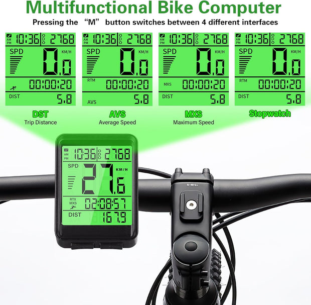 Brenth Bike Computer,Universal IPX7 Waterproof Bike Speedometer,Bike Speedometer Wireless with LCD Backlight Display,Automatic Start/Stop,Black Cycle Computer for All Bikes,Outdoor Bike Accessories