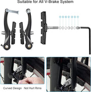 NUWAB 2 Pairs Premium Bike Brake Pads, Professional Mountain Bike V-Brake Pads with Hex Nuts and Spacers, Universal Bicycle Brake Blocks, 1PCS Allen Wrench Come With